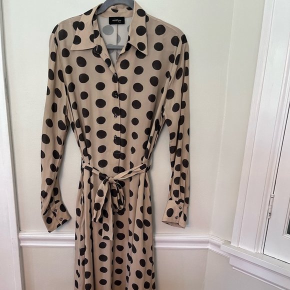 Size 10 Brown Polka Dot Ottodame Dress (Made in Italy!) - Picture 3 of 4